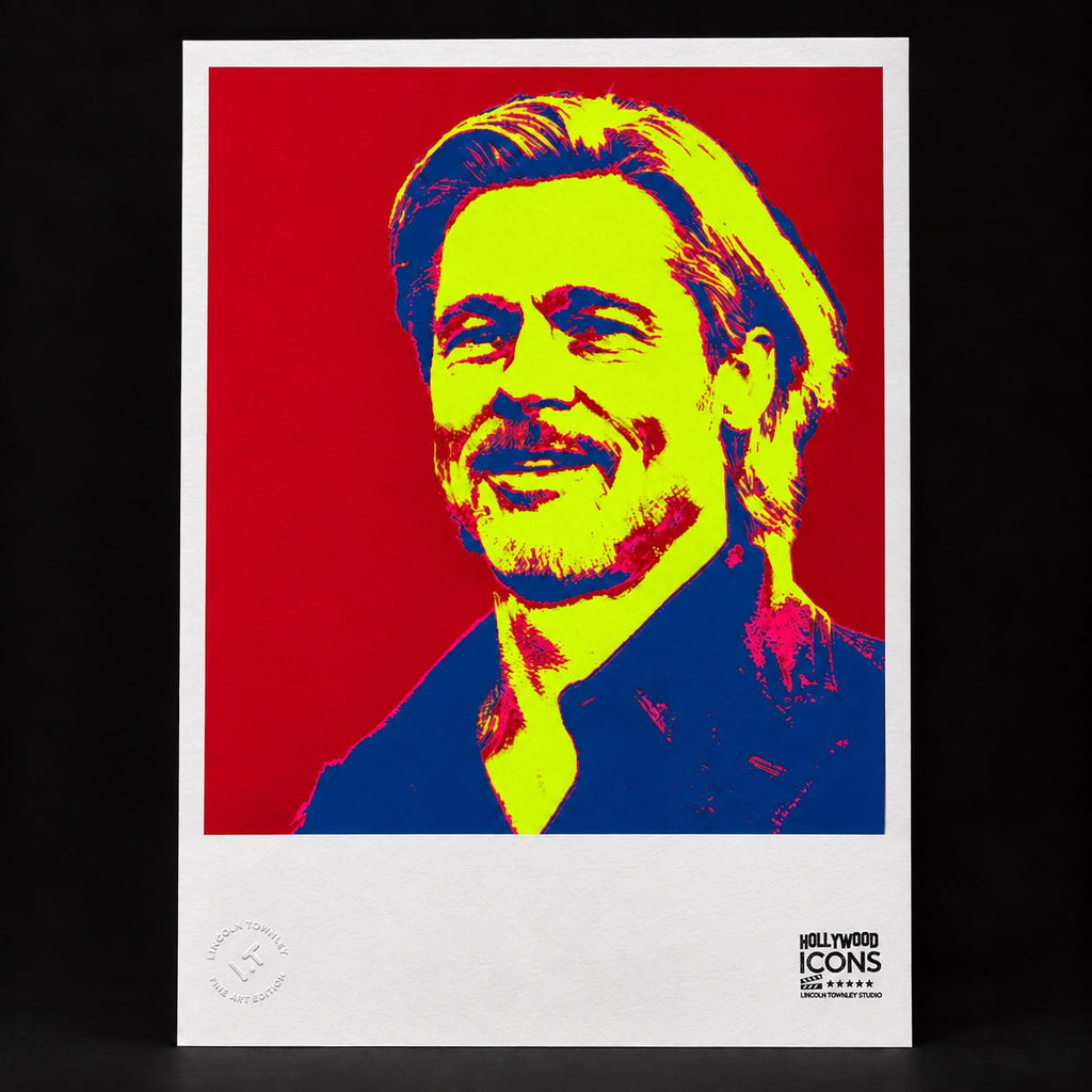 Brad Pitt Hollywood Icon red and yellow A2 screen print