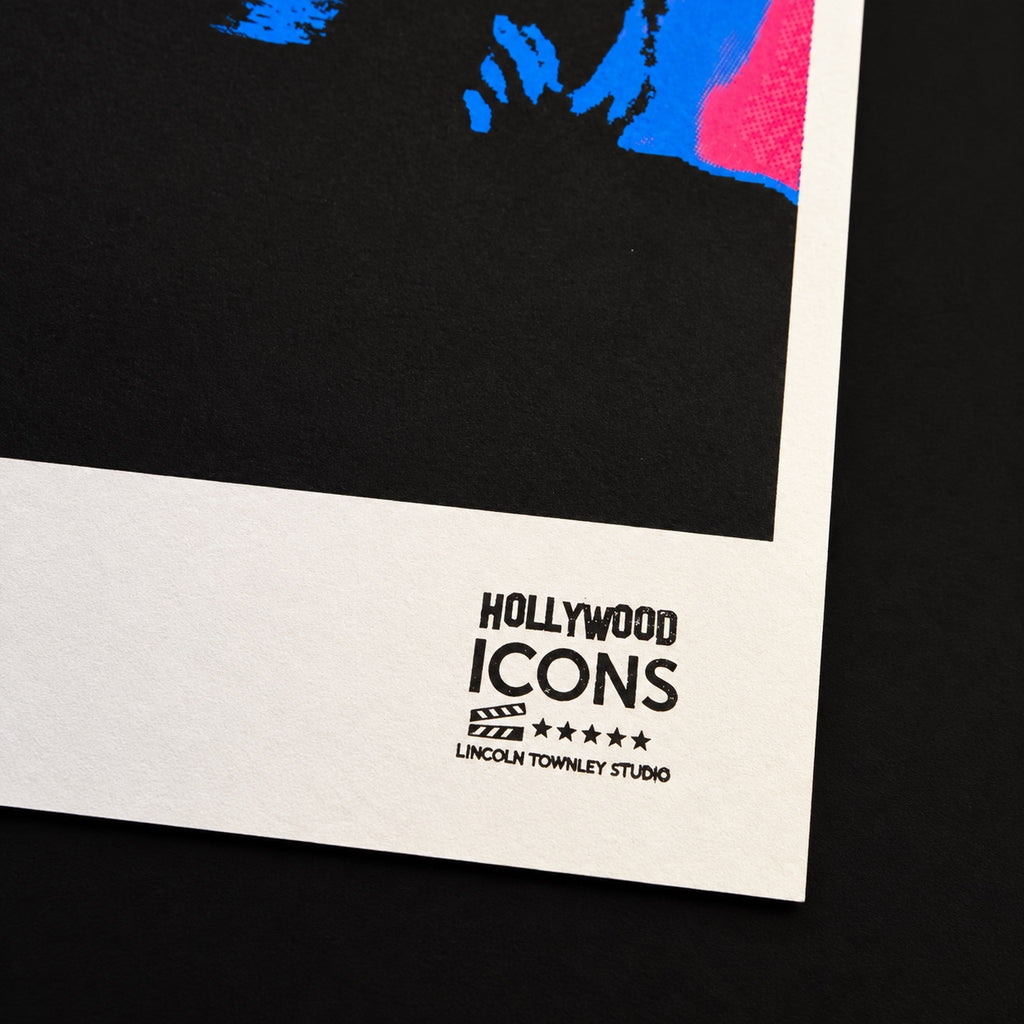 Hollywood ICONS Lincoln Townley Studio stamp detail on Marilyn Monroe screen print